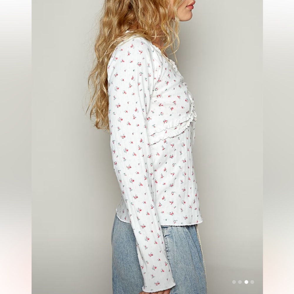 POL Floral Long Sleeve Top - White and Pink - Picture 2 of 8